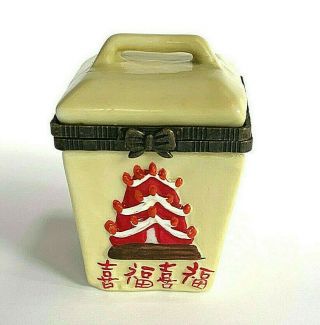 Ceramic Porcelain Hinged Trinket Box Chinese Take Out No Box