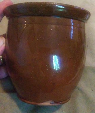 Antique Redware Apple Butter.  Crock 19th C American Pottery 5 3/8 " England