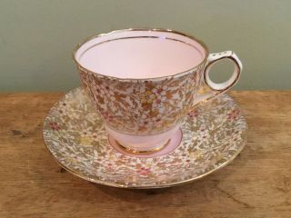 Vintage Royal Stafford Pink Gold Chintz Floral Tea Cup & Saucer Bone China