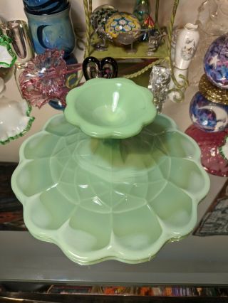 Vintage Jadeite Green Cake Plate Stand Martha Stewart By Mail Mbm Fenton Glass