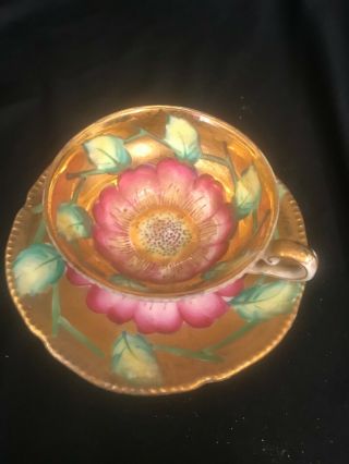 Vintage Wales Bone China Japan Tea Cup & Saucer Hand Painted Gold Poppy