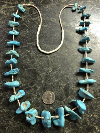 Huge 35 " Vintage Native American Chunky Turquoise Heishi Necklace W/ Squaw Wrap