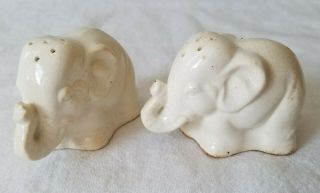 Vintage White Elephant Pottery Salt And Pepper Shakers