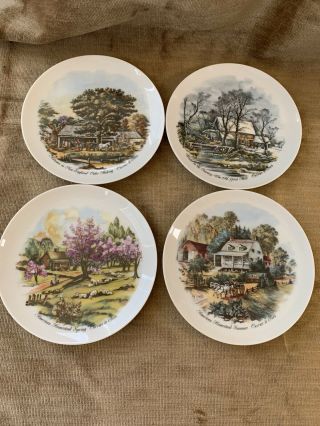Vintage 6” Currier And Ives Set Of 4 The Four Seasons Decorative Plates