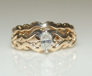 10k Yellow Gold Ladies Vintage Diamond Wedding Engagement Ring Bridal Set Sz6