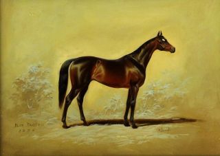 Blue Duster - Racehorse Oil Painting - Natalia Leonova Signed Vintage Horse Racing