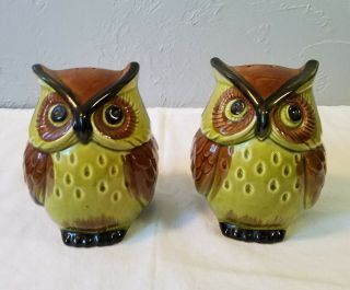 Large 4 1/2 - Inch Lego Japan Ceramic Owl Salt And Pepper Shakers
