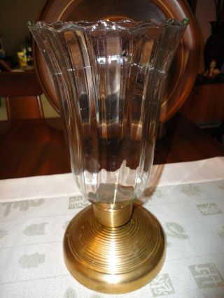 Vintage Brass Base Footed Pedestal Candle Holder Lamp Glass Hurricane/globe 9.  5 "