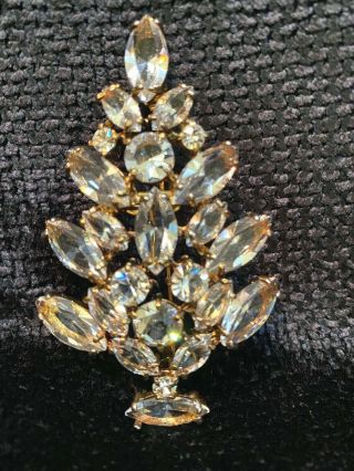 Rare Vtg.  Eisenberg Ice 1940s Clear Crystal Rhinestone Christmas Tree Brooch