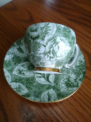 Vintage Royal Stafford Green China Small Cu & Saucer “tapestry” Pattern England