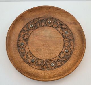 Vintage Wooden Hand Carved Plate Floral Folk Art