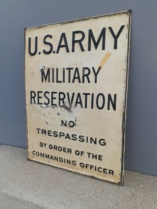VINTAGE 1920s U.  S.  Army Military Reservation Sign No Trespassing RARE 2