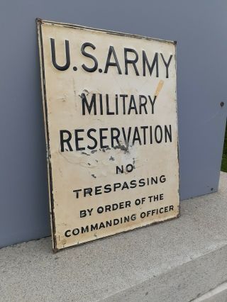 VINTAGE 1920s U.  S.  Army Military Reservation Sign No Trespassing RARE 3