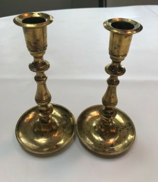 6 3/4 " Tall Vintage Solid Brass Candlesticks With Round Bases