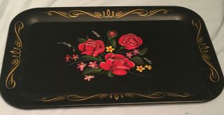 Vtg Vintage Metal Tray Toleware Floral Rose 9 " X 14  Serving Tray