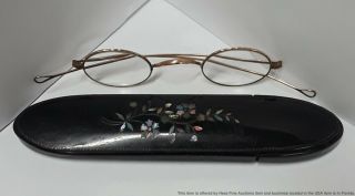Civil War Era Long Big Mens Heavy Gold Filled Eyeglasses W/ Rare Mop Org Case