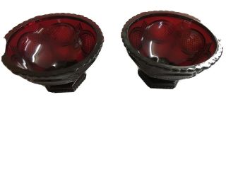 Set Of 2 Cape Cod Avon Ruby Red Footed Pedistal Bowls Candy Nut Dishes
