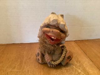 Vintage Henning Hand Carved Wood Laughing Troll Gnome Norway