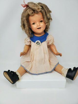 Ideal 1930s Composition 22 " Shirley Temple Doll Orig.  Pin Pink Cotton Dress