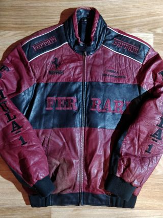 Ferrari 90 ' s Vintage Mens Leather Bomber Jacket Varsity F1 Team Formula Racing 2