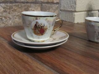 2 Vtg Mini China Cups And Saucers Courting Couple