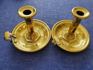 Matched Pair Antique Victorian Brass Candle Chamber Sticks W/ Ejectors