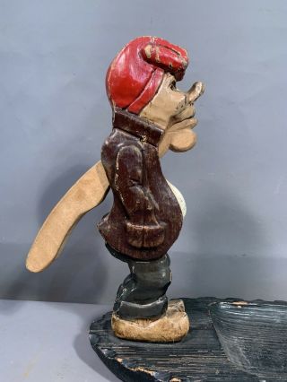 Antique Mid Century Statue Folk Art Old Cartoon Man Carved Wood Nutcracker