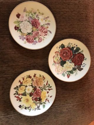3pc Limited Edition Plate The Majesty Of Roses Fragrant Glory 1991 Franklin