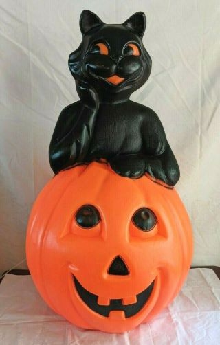 Vintage Halloween Blow Mold Black Cat On Pumpkin 1993 Carolina Enterprises