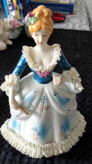 Vintage - Porcelain Figure - Lady In Blue Dress - Made In China