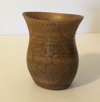 Hand Carved Wooden Mini Vase 4” Intricate Detail Made In Yugoslavia