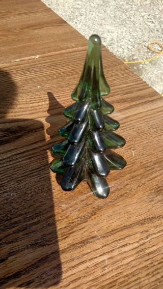 Vtg Enesco Art Glass Dark Green Christmas Tree Paper Weight Holiday Decor