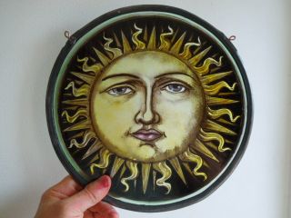 Vintage Stained Glass Fragment of a Sun with Face. 3