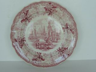 Antique 1830s Pink Red Transferware 8 3/4 " Plate Commerce Pattern Samuel Alcock