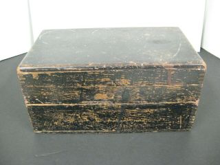 Antique Primitive Wood Box With Lid Painted Black Lidded Wooden Box