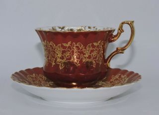Royal Albert Teacup And Saucer Red With Gold Accents Marked 4256 E8