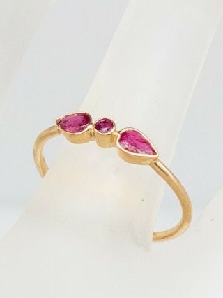 Antique 1950s 1.  10ct Natural Bezel Set RUBY 14k Yellow Gold Band Ring 2