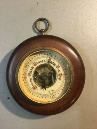 Vintage,  Round German Barometer,  5 1/2” Wood Diameter,  3 1/4” Diameter For Glass