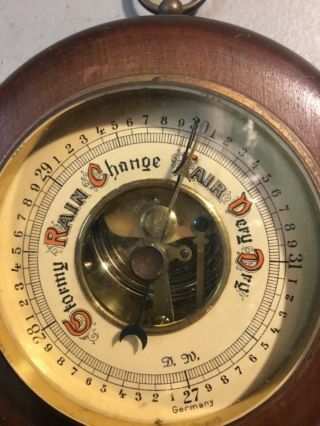 Vintage,  Round GERMAN BAROMETER,  5 1/2” Wood Diameter,  3 1/4” Diameter for Glass 3