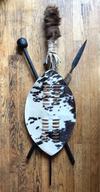 Traditional Vintage South African Cultural Zulu Shield W/ Accessories