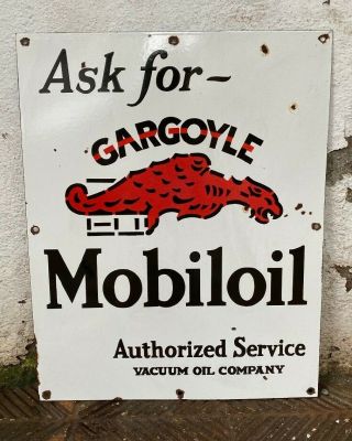 Vintage " Mobil Oil Gargoyle " Porcelain Enamel Sign 19 " X24 "