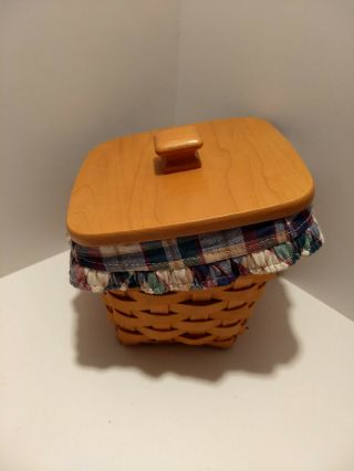 Longaberger Diskette Basket With Wood Lid,  Protector,  And Wt Plaid Liner