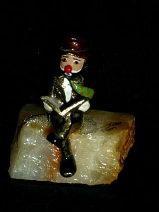 1982 Ron Lee Clown Figurine Reading A Book On Base Signed