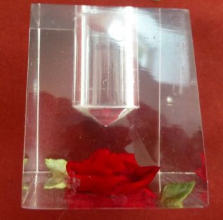 Lucite Holder for Glass Tube Bud Vase w/Red Rose–Bircraft Design 3