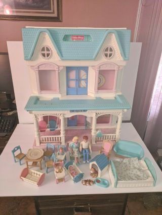 Vtg 93’ Fisher Price Dream Doll House 6364 And Loving Family & Box Rare