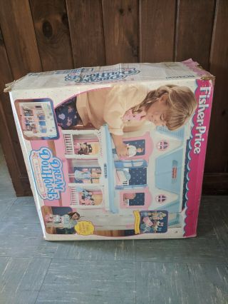 Vtg 93’ Fisher Price Dream Doll House 6364 and loving family & box RARE 3
