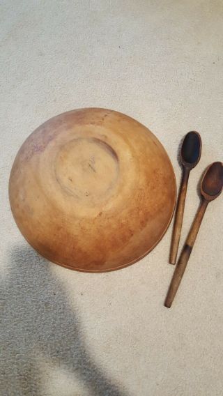 Large Antique Primitive Wooden Bowl,  Servers 2