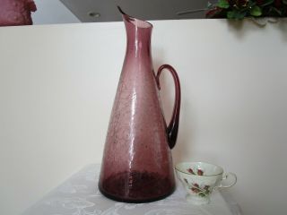Rare Blenko Purple Amethyst Crackle Glass Pitcher Vase Huge 18 " Vintage Xlnt