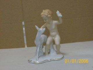 Wallendorf Porcelain Nude Boy With Deer Figurine Exc Cond
