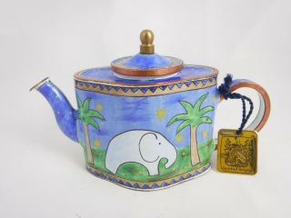 Charlotte Di Vita Enameled Copper Elephant Mini Teapot Trade Plus Aid (item B4)